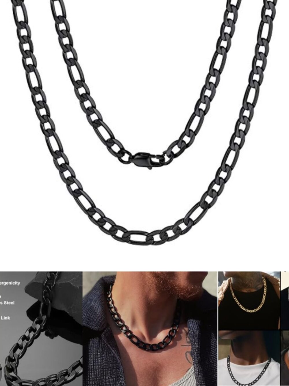 Stainless Steel Figaro Chain Necklace for Men Women 20in Daily Wear